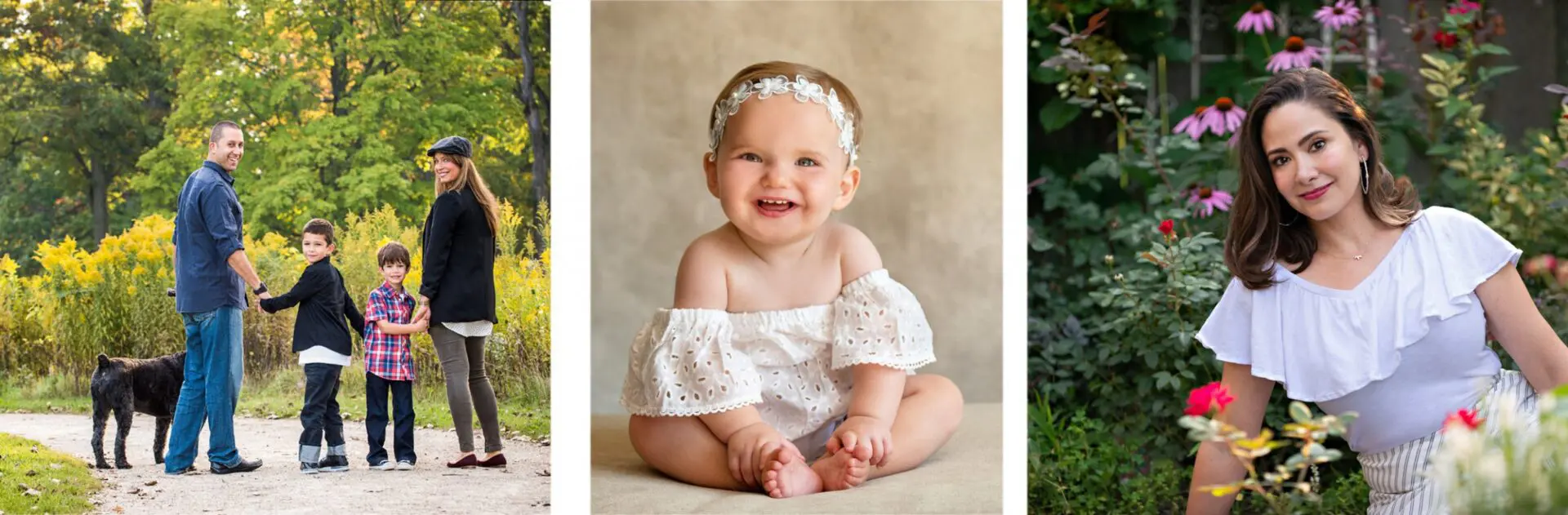 A baby girl wearing white clothes and smiling.